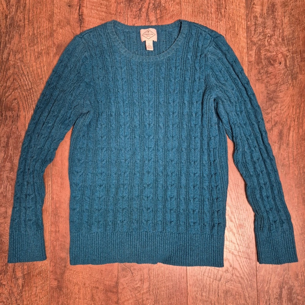 St Johns Bay Cable Knit Sweater Womens Large Teal Blue Casual Classic